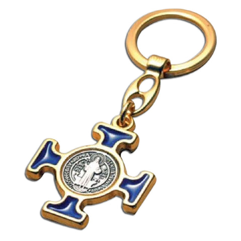 St. Benedict Key Chain: Blue/Gold Cross