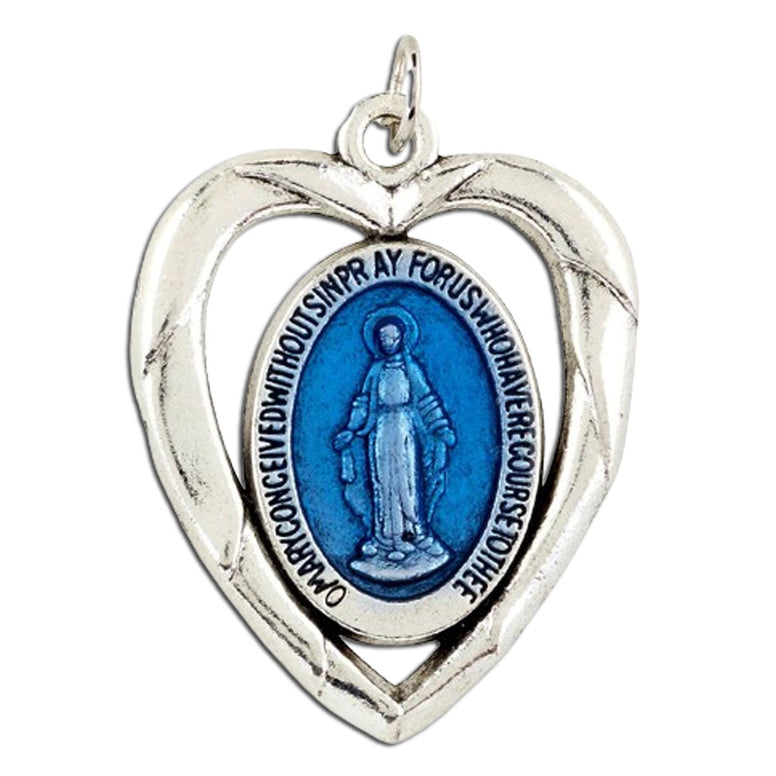 Miraculous Medal: Blue Enamel Heart