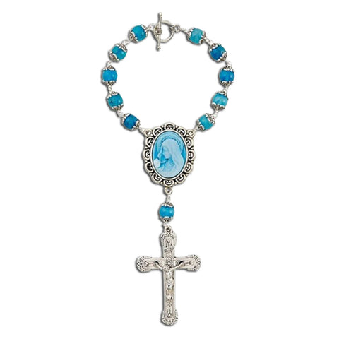 Aqua Cameo Rosary Bracelet