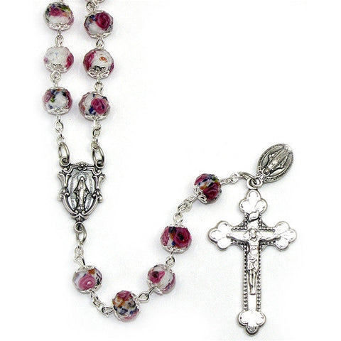 Hand-painted Glass Rosary: White