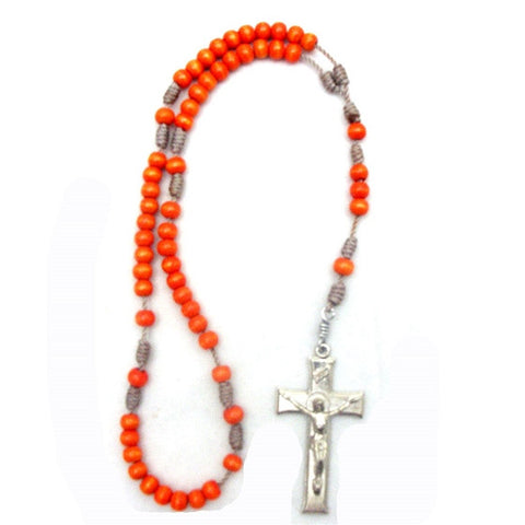 Orange Wood Bead Rosary