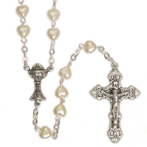 Imitation Pearl Heart Rosary