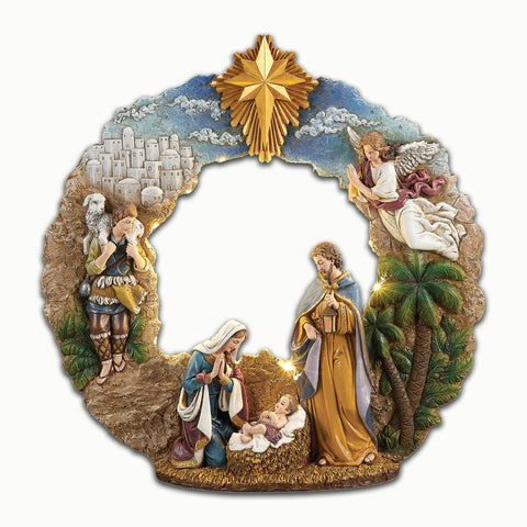 Lighted Nativity Wreath