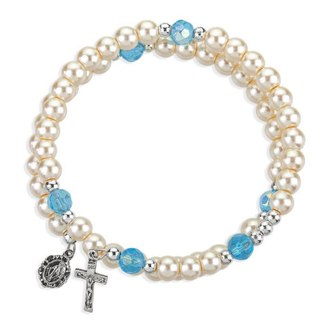 White Pearl Spiral Rosary Bracelet