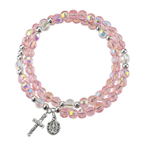 Pink Aurora Borealis Spiral Rosary Bracelet