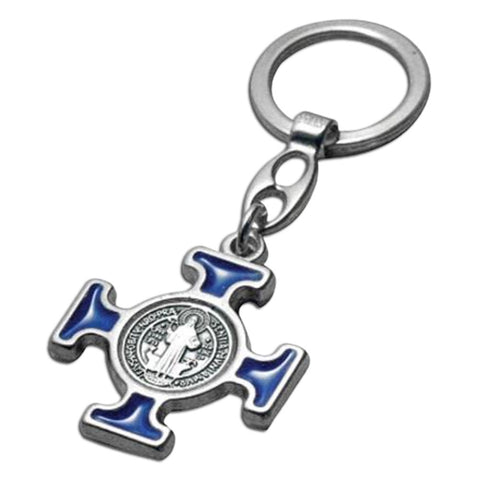St. Benedict Keychain: Blue/Silver Cross