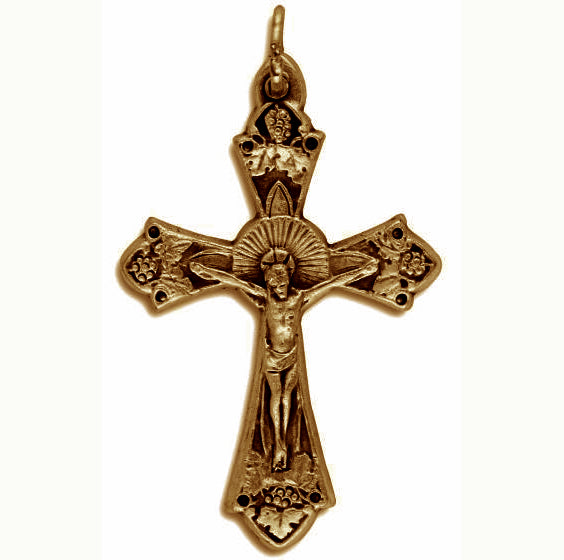 7/8" Leaf Sunburst Crucifix  Bronze