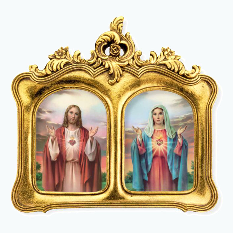 Sacred Heart and Immaculate Heart in Gold-leafed Frame