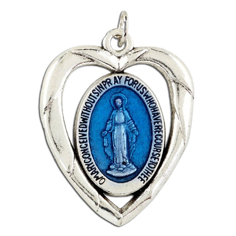 Miraculous Medal: Blue Enamel Heart