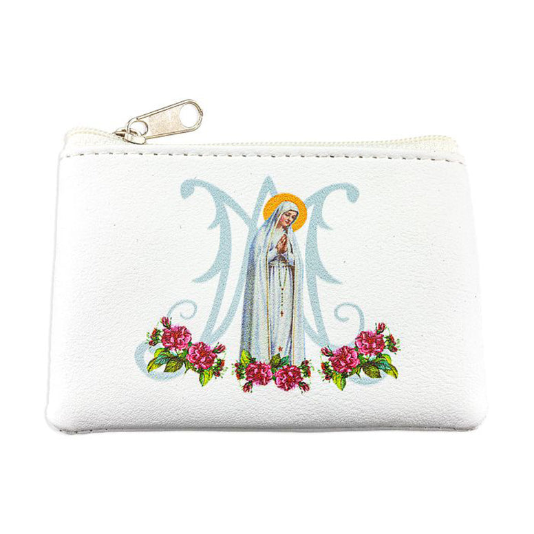 White calf-grained rosary case Image: Our Lady of Fatima