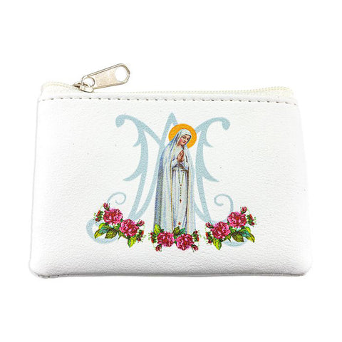 White calf-grained rosary case Image: Our Lady of Fatima