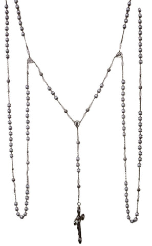 Lasso Wedding Rosary: Silver/Pearls/Filagree Beads