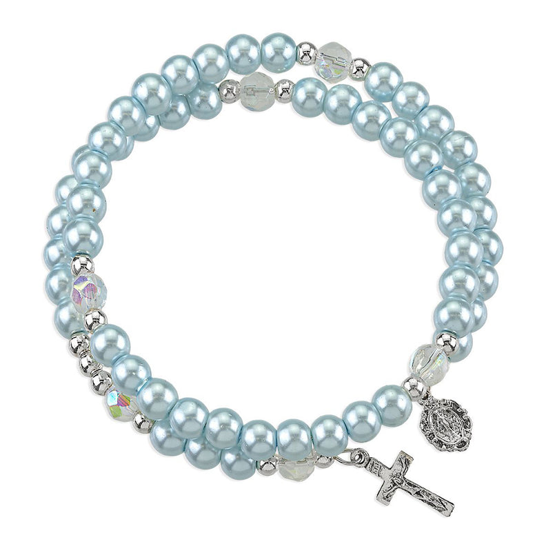 Light Blue Pearl Spiral Rosary Bracelet