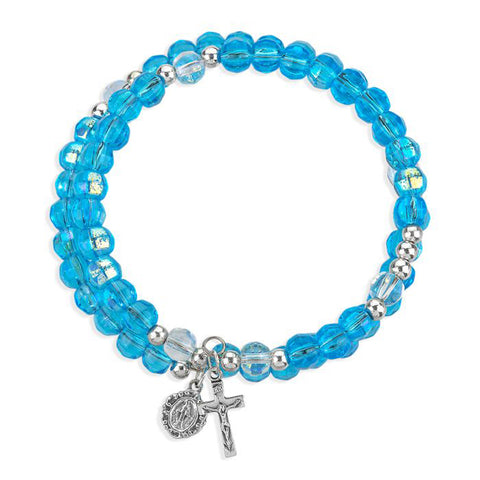 Aqua Crystal Spiral Rosary Bracelet