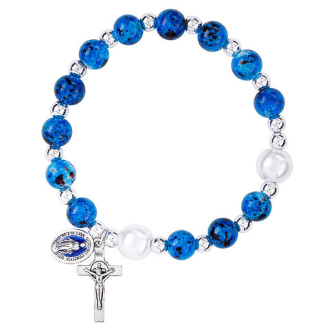 Blue Marble/Pearl Rosary Bracelet