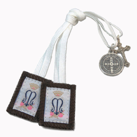 Brown Scapular with Crucifix and St. Benedict Medal