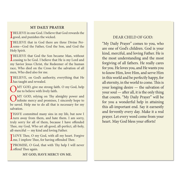 A prayer card to give to non-Catholics. This prayer covers all the points needed for a non-Catholic at the hour of death.