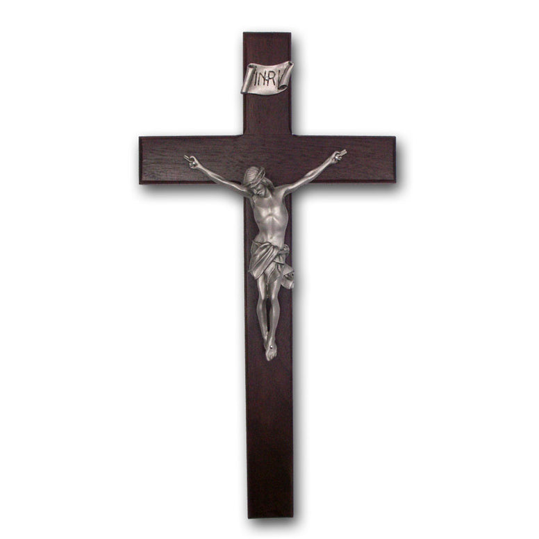 Walnut Pewter Crucifix: 15"
