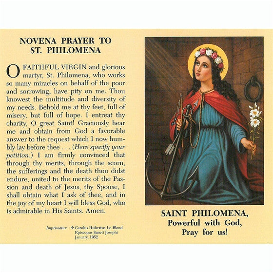 St. Philomena Novena Prayer Card