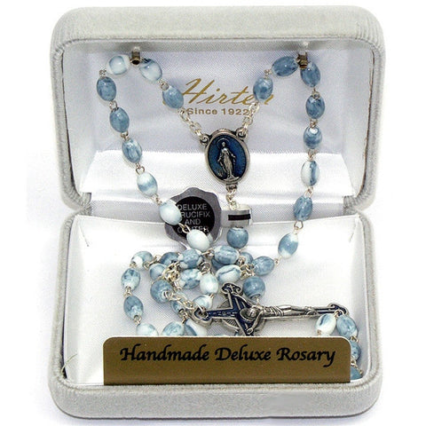 Light Blue Oval Bead Rosary
