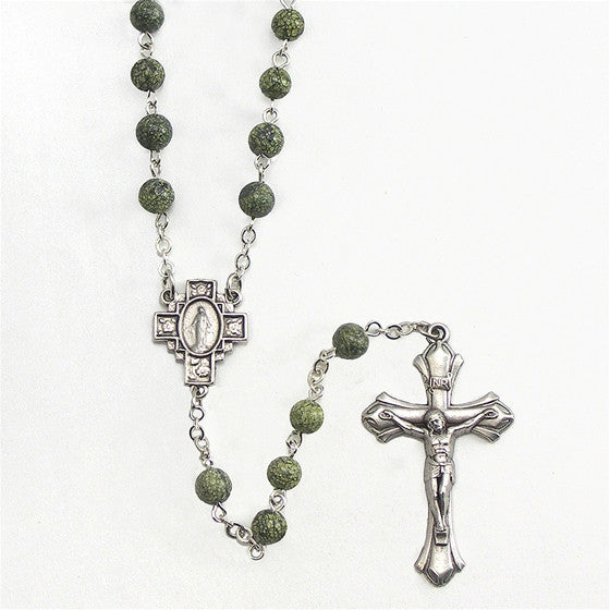 Green Side Stone 6mm Bead Rosary - 20"