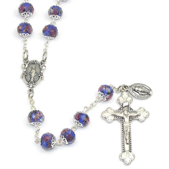 Hand-painted Glass Rosary: Sapphire