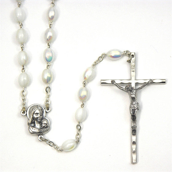 White Aurora Borealis Pearl Rosary