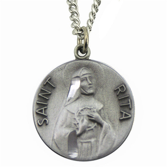 St. Rita Pewter Medal with Chain