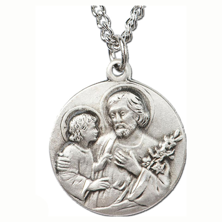 St. Joseph Round Pewter Medal: 18" Chain
