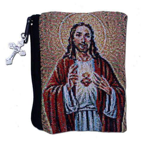 Sacred Heart Woven Rosary Case