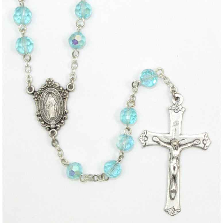 Aqua Crystal Rosary: 7mm