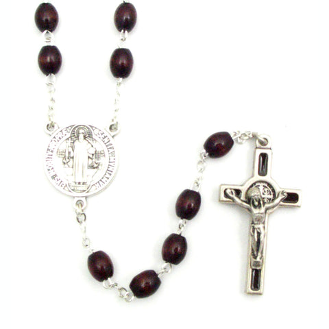 St. Benedict Brown Wood Rosary