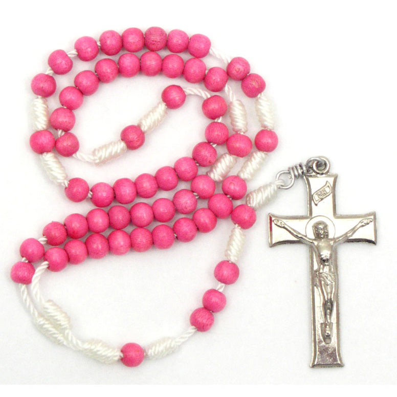 Pink Wood Corded Rosary