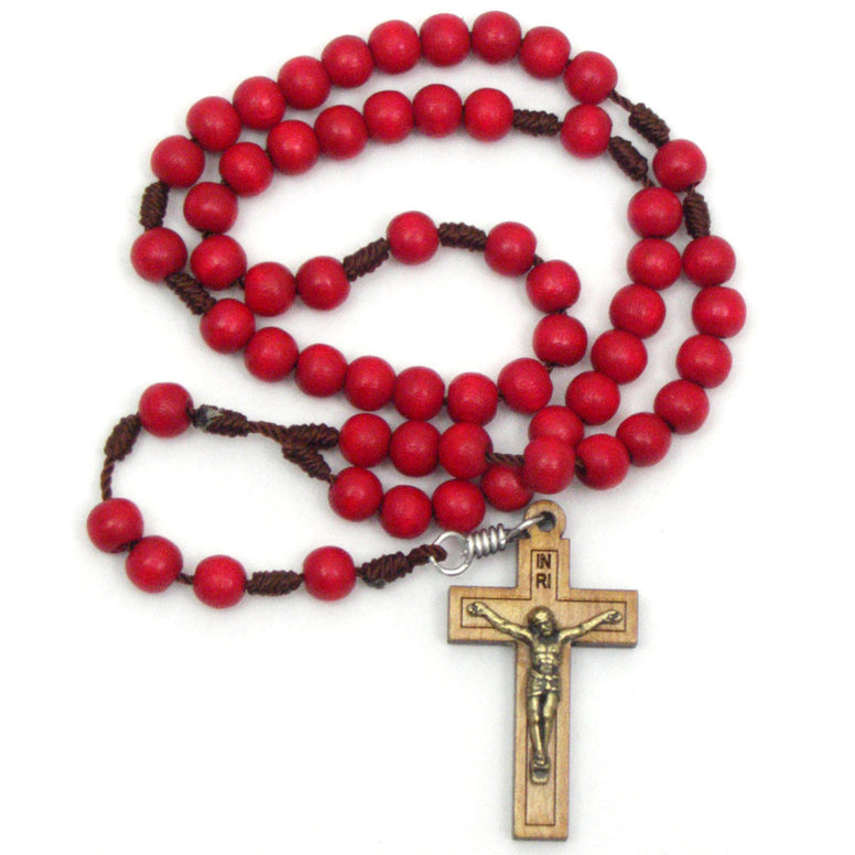 Red Wood Cord Rosary