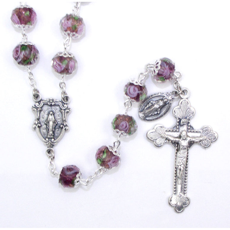 Hand-painted Glass Rosary: Amethyst