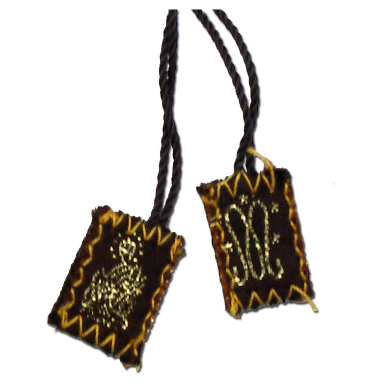 Gold Embroidered Mini Brown Scapular