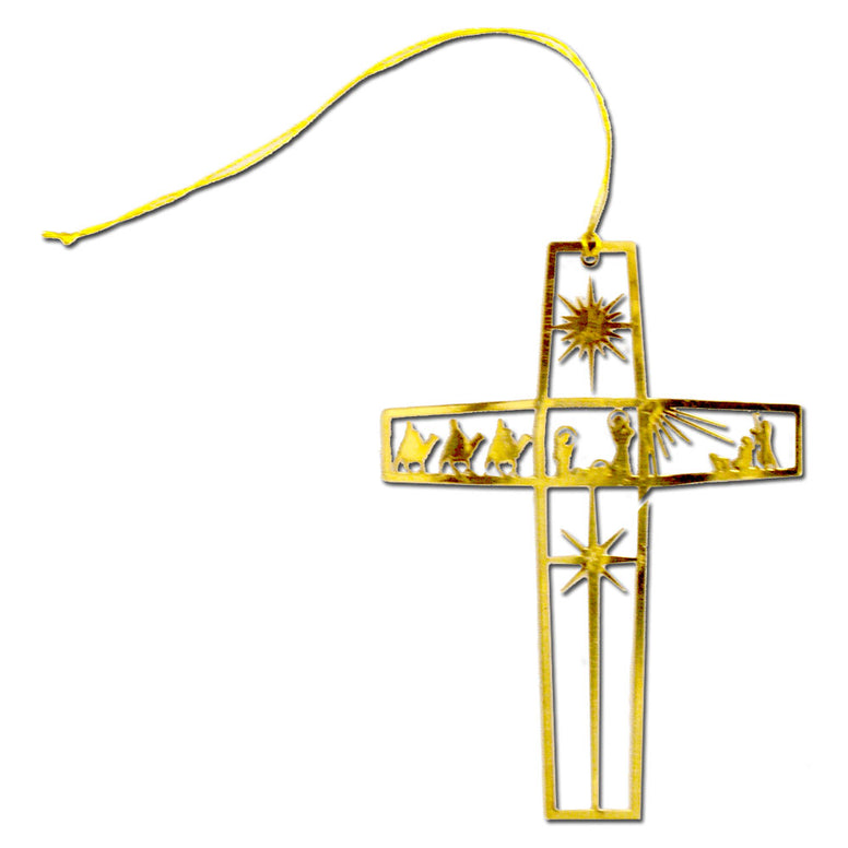 Ornament: Brass Nativity Cross