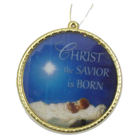 Savior is Born Round Glass Ornament